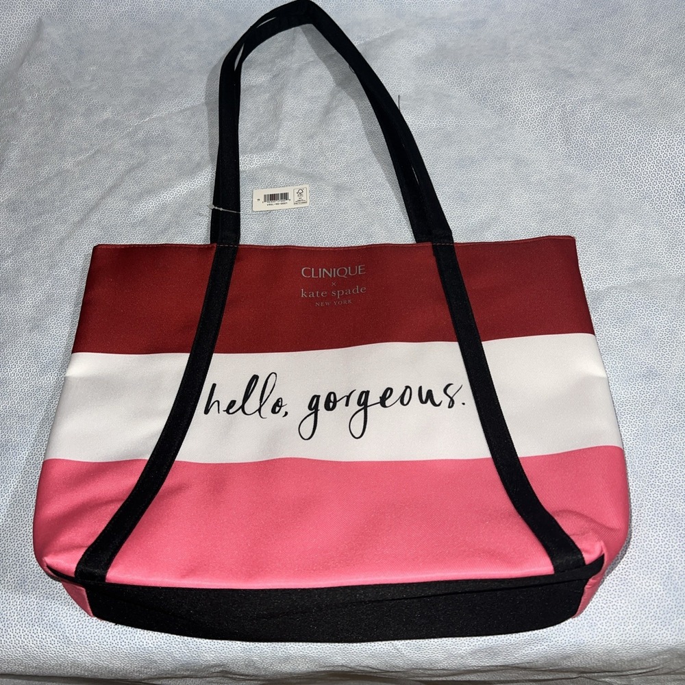 ~NWT~ Clinique X Kate Spade New York Hello Gorgeous Red Logo Tote & Cosmetic Bag